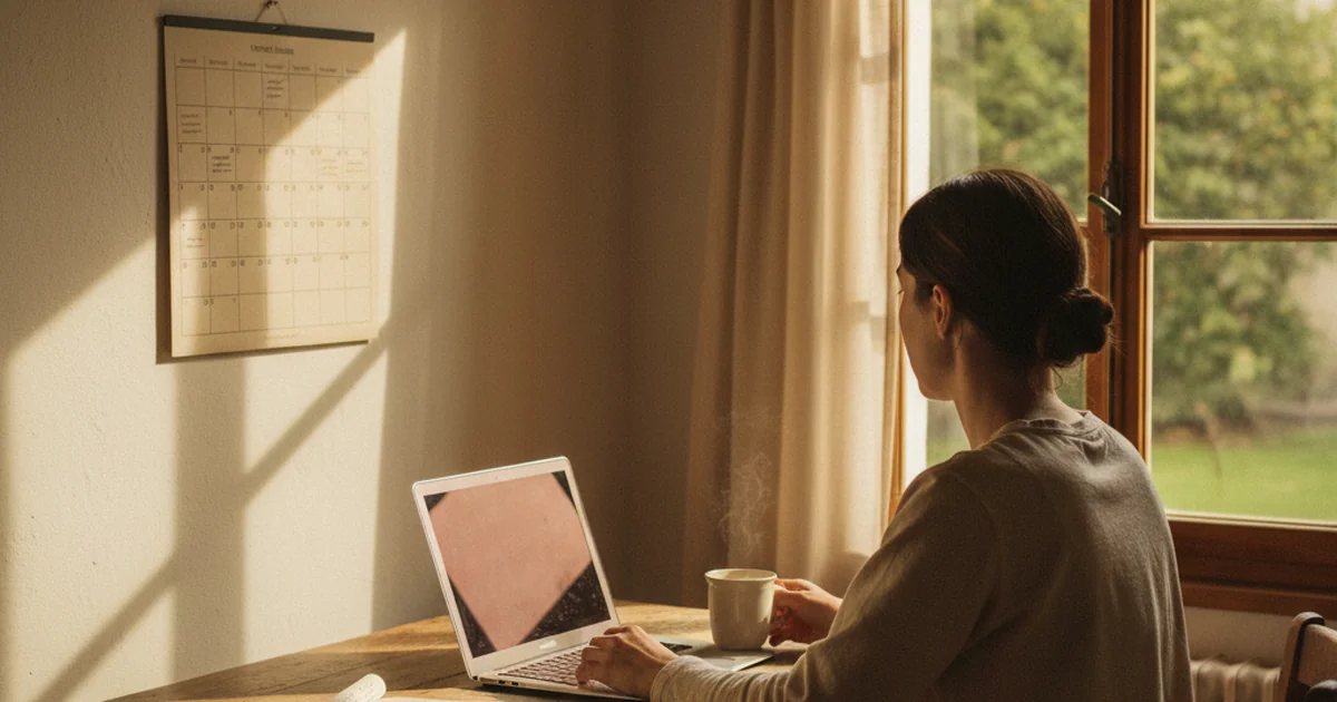 A chat window on a laptop linked to a weekly calendar with a few scheduled slots, showing posts planned from inside an AI chat.